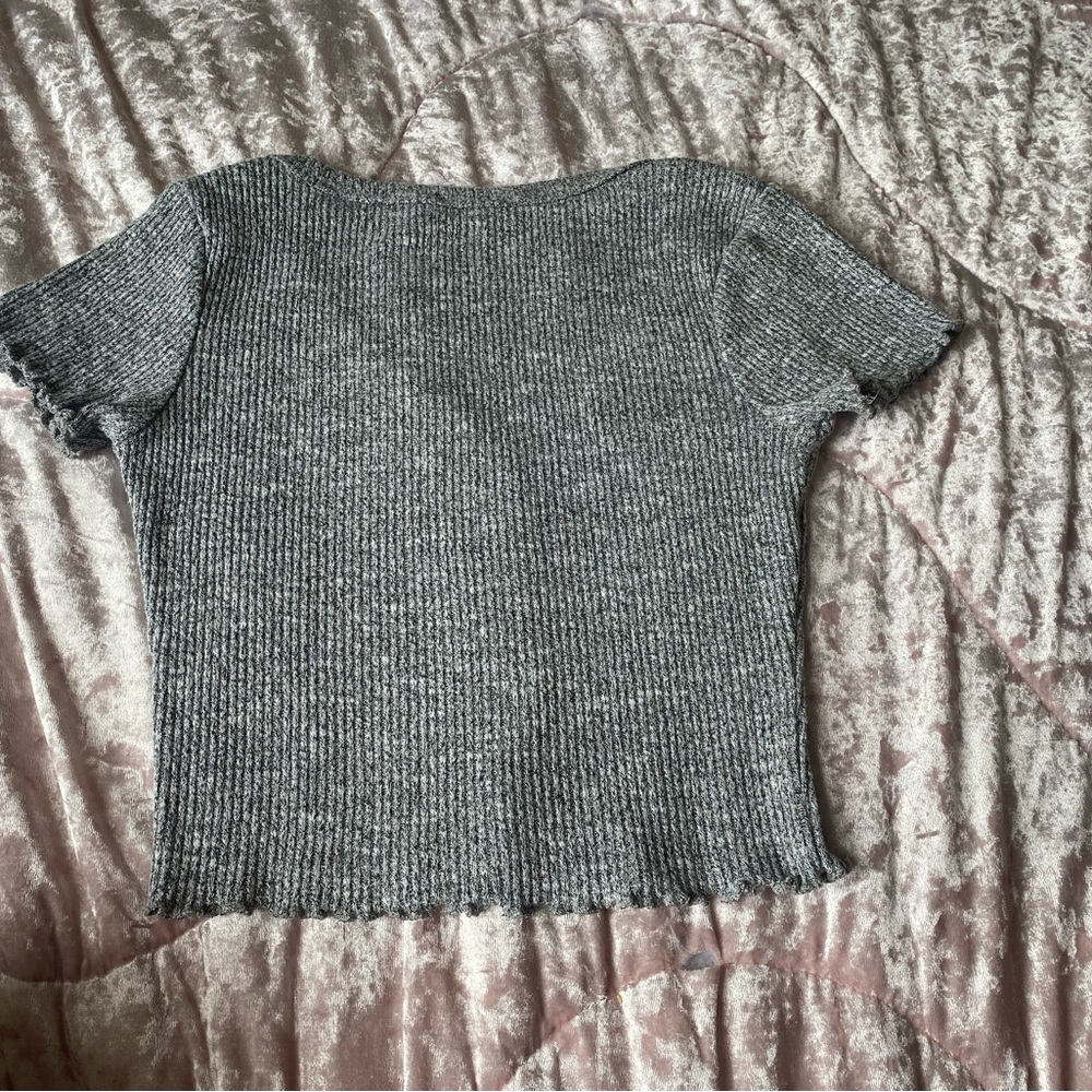 Gray Ribbed Button-Up Cardigan - Picture 2 of 3